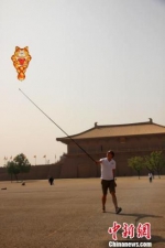 图为卡通加菲猫风筝。　张一辰 摄 - 陕西新闻