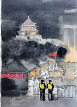丹青寄情 西安美术学院院长朱尽晖中国画《万众一心》以“艺”抗疫 - 西安网