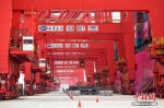 4月27日，上海洋山深水港，岸桥起重机正在装卸货物。在上海洋山深水港的四期自动化码头，“ONE WREN”号国际集装箱船正在装卸货物。 中新社记者 田雨昊 摄 - 西安网