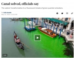 威尼斯运河突然变荧光绿色 或人为投放荧光素所致 - 西安网