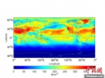 2009年7月全球太阳辐射空间分布，北半球太阳高度角较高，太阳辐射较大，南半球太阳高度角较低，太阳辐射较小。南极地区是极夜，太阳辐射为0。中科院青藏高原所/供图 - 西安网