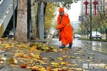 寒风细雨落叶飞 环卫工人清扫忙 - 西安网